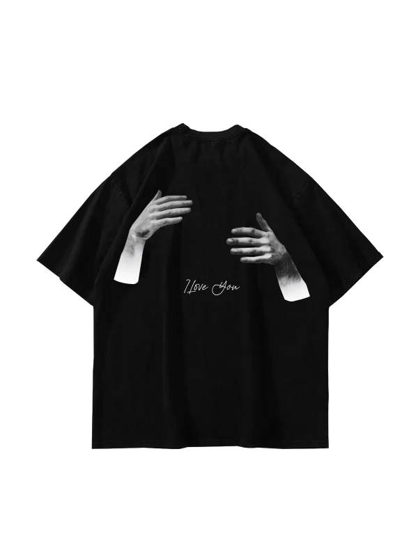 I Love You Baskılı Oversize Unisex Siyah Tshirt
