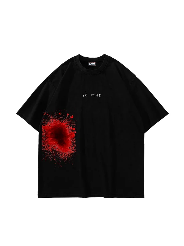 İm Fine Baskılı Oversize Unisex Siyah Tshirt