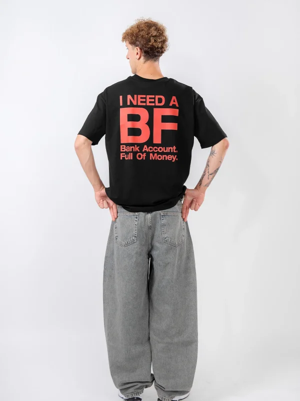 I Need A BF Sırt Baskılı Siyah Oversize Tshirt