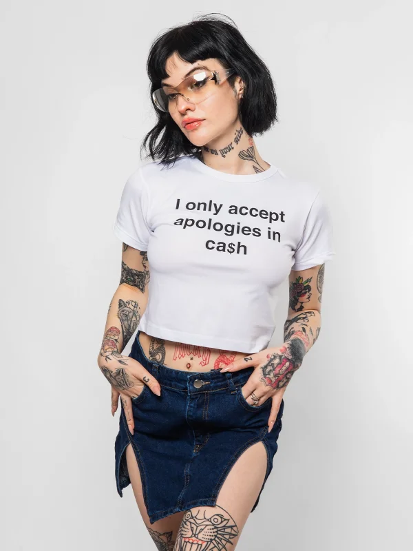 I Only Yazı Baskılı Beyaz Crop Top