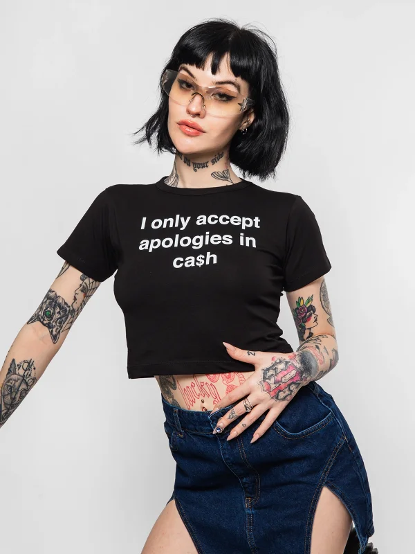 I Only Yazı Baskılı Siyah Crop Top