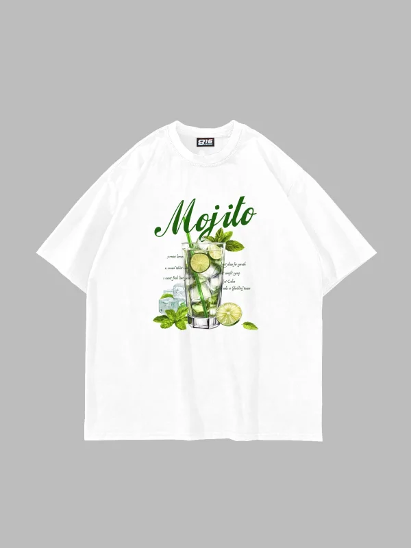 Iced Mojito Baskılı Oversize Unisex Beyaz Tshirt