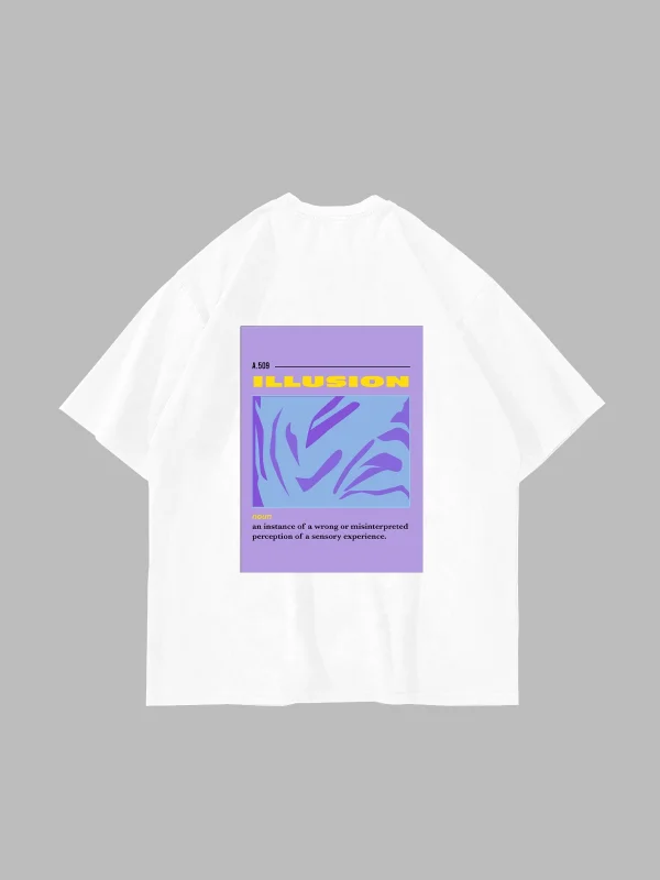 Illusion Baskılı Beyaz Premium Oversize Unisex Tshirt