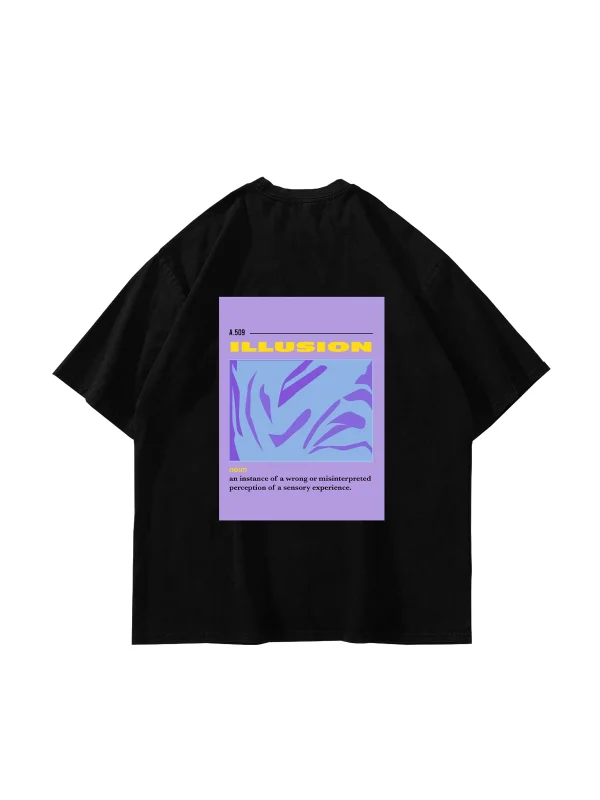 Illusion Baskılı Siyah Premium Oversize Unisex Tshirt