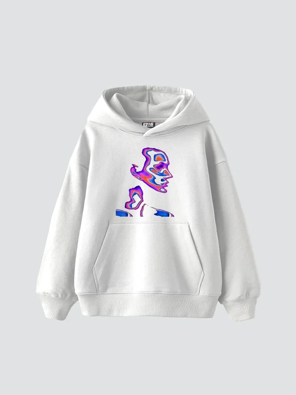 İllusion Woman Baskılı Oversize Unisex Beyaz Hoodie