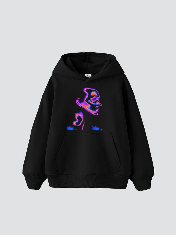 İllusion Woman Baskılı Oversize Unisex Siyah Hoodie