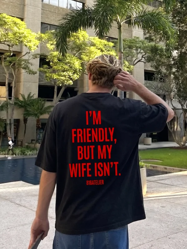 Im Friendly Sırt Baskılı Siyah Oversize Tshirt