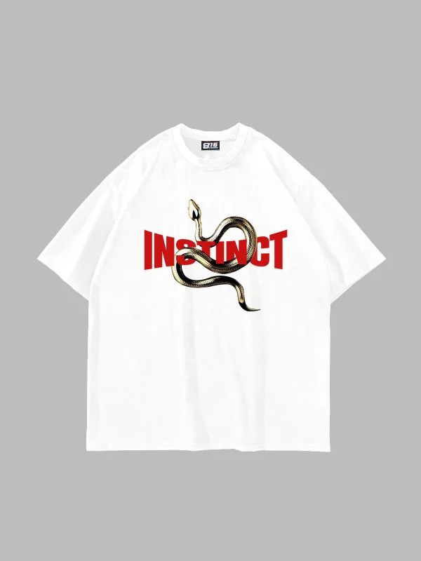 Instinct Baskılı Oversize Unisex Beyaz Tshirt