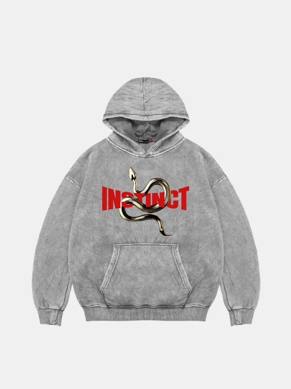 Instinct Oversize Unisex Yıkamalı Beyaz Hoodie