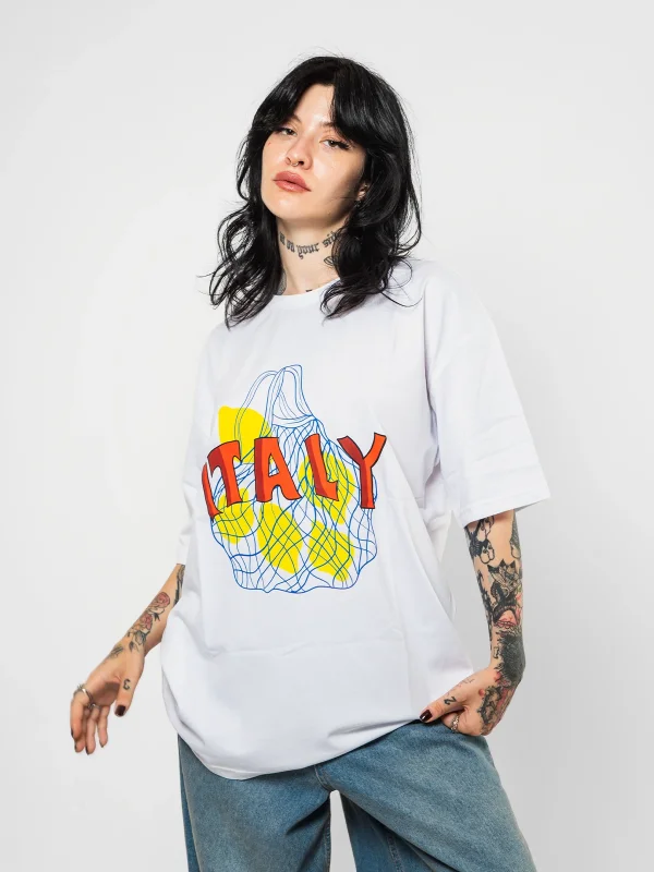 İtaly Lemon Baskılı Oversize Unisex Beyaz Tshirt
