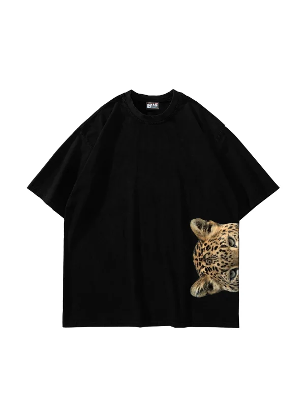Jaguar Baskılı Oversize Unisex Siyah Tshirt