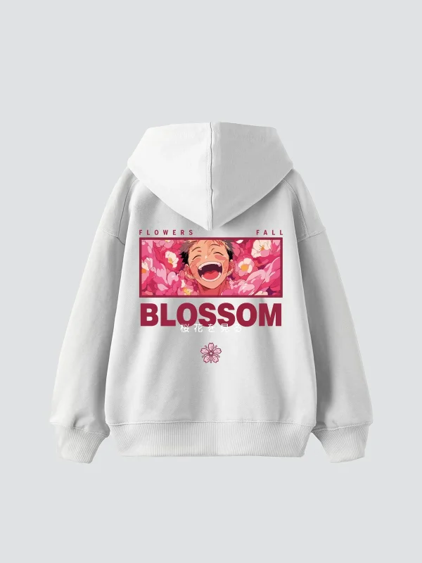 Japanese Anime Baskılı Oversize Unisex Beyaz Hoodie