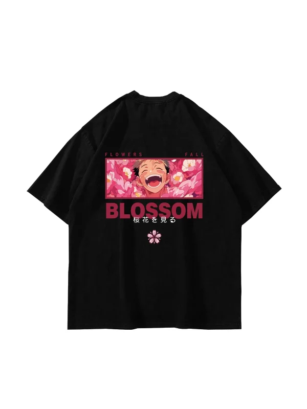 Japanese Anime Baskılı Oversize Unisex Siyah Tshirt