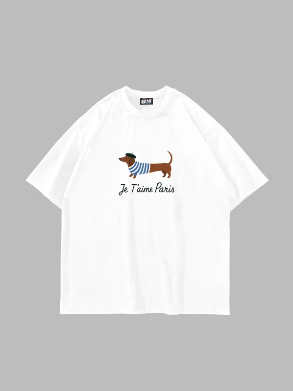Je Taime Paris Baskılı Oversize Unisex Beyaz Tshirt