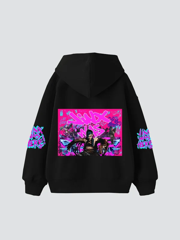 Jinx Arcane Baskılı Oversize Unisex Siyah Hoodie