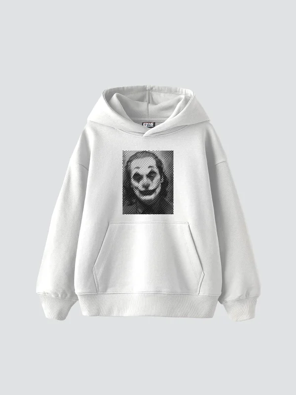 JKR Illusion Baskılı Oversize Unisex Premium Beyaz Hoodie