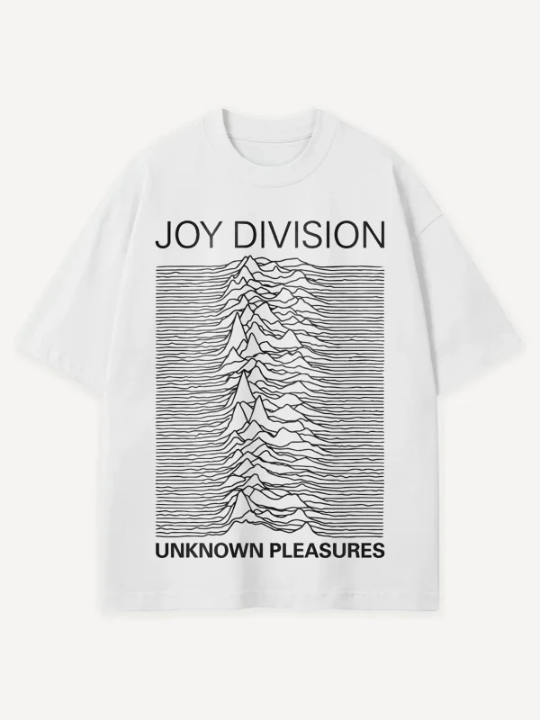 Joy Division Unknown Pleasures Baskılı Beyaz Oversize Tshirt