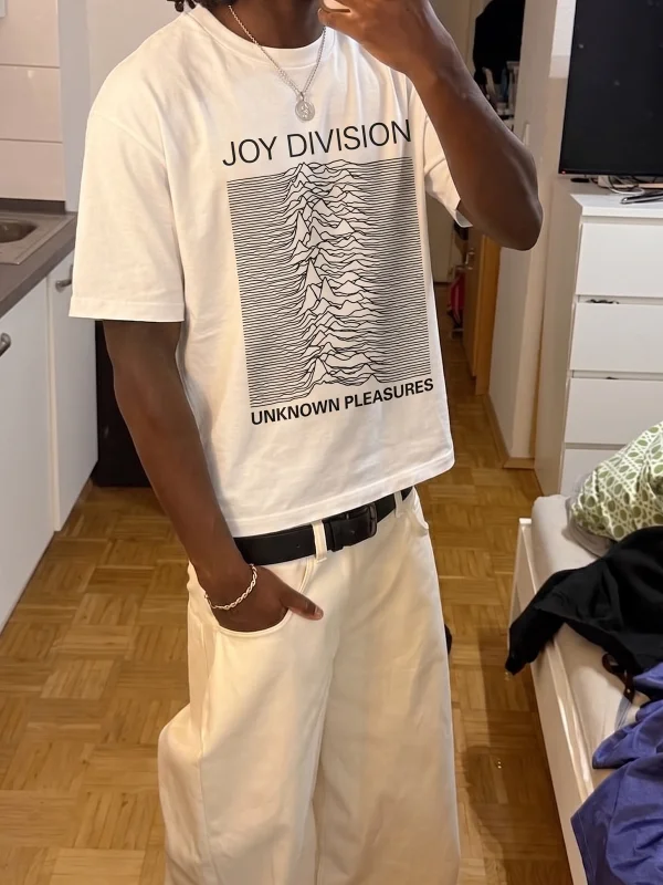 Joy Division Unknown Pleasures Baskılı Beyaz Oversize Tshirt