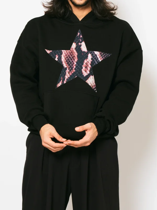 Kahverengi Yılan Starz Baskılı Oversize Unisex Premium Siyah Hoodie