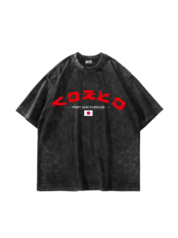 Kaiju Tamashii Ejderha Baskılı Yıkamalı Siyah Oversize Tshirt