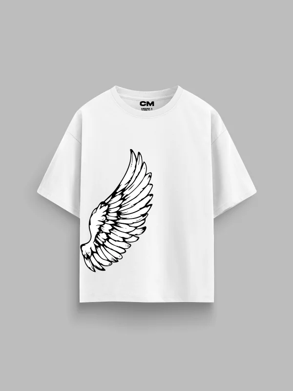 Kanat V2 Baskılı Rahat Kalıp 30/1 Unisex Beyaz Tshirt