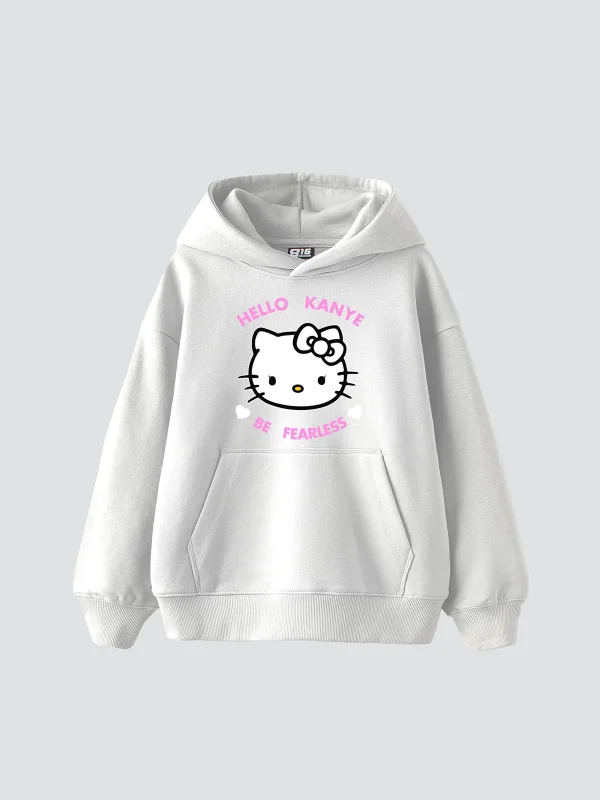 Kanye Be Fearless Baskılı Oversize Unisex Beyaz Hoodie