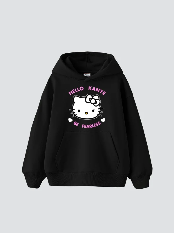 Kanye Be Fearless Baskılı Oversize Unisex Siyah Hoodie