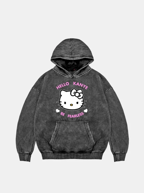 Kanye Be Fearless Baskılı Oversize Unisex Yıkamalı Siyah Hoodie