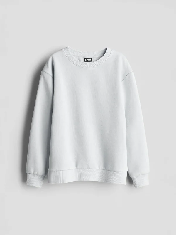 Kapüşonsuz Basic Oversize Unisex Beyaz Sweatshirt