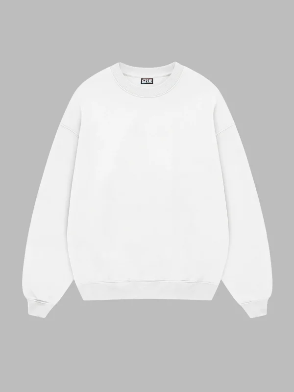 Kapüşonsuz Basic Oversize Unisex Beyaz Sweatshirt