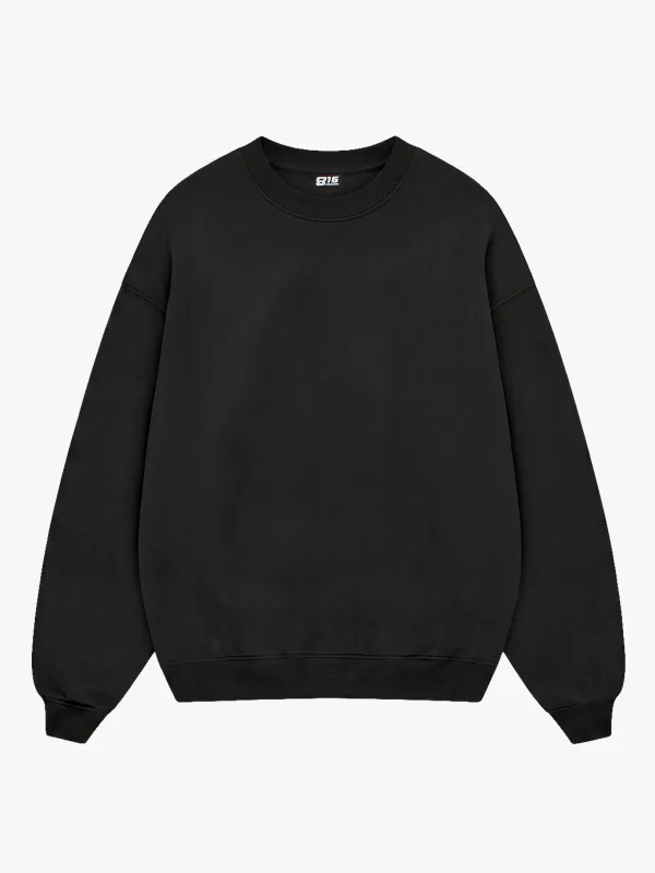 Kapüşonsuz Basic Oversize Unisex Siyah Sweatshirt