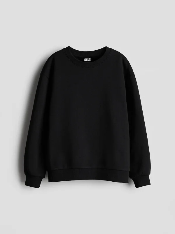 Kapüşonsuz Basic Oversize Unisex Siyah Sweatshirt
