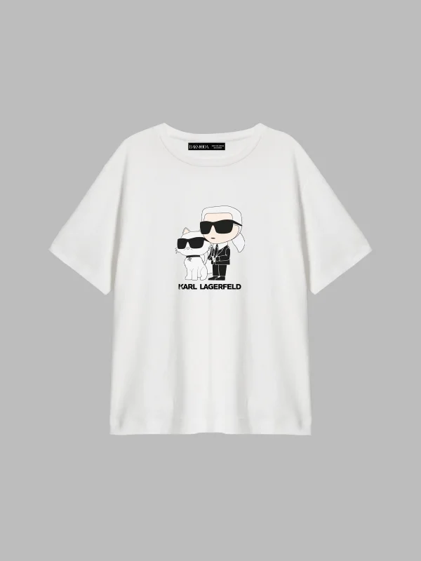 Karl Lagrfld Baskılı Relaxed Fit Beyaz Kadın Tshirt