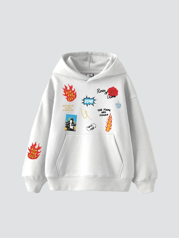 Karma Cult Baskılı Oversize Unisex Premium Beyaz Hoodie