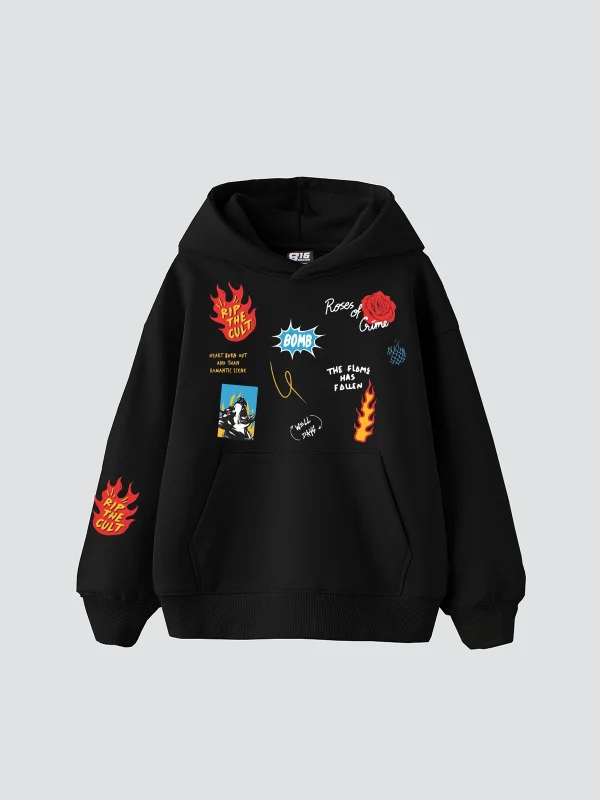 Karma Cult Baskılı Oversize Unisex Premium Siyah Hoodie