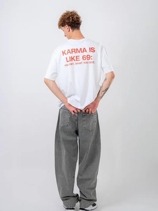 Karma Is Like 69 Sırt Baskılı Beyaz Oversize Tshirt