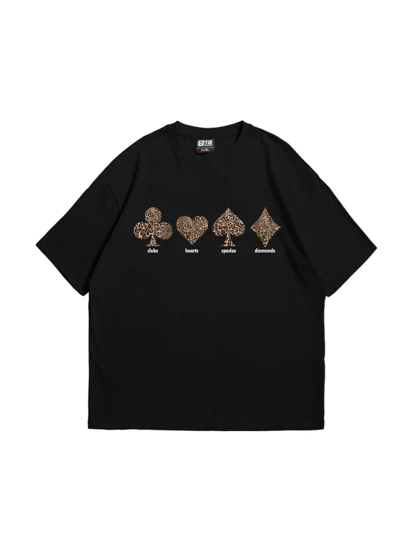 Karma Leopar Baskılı Oversize Unisex Premium Siyah Tshirt