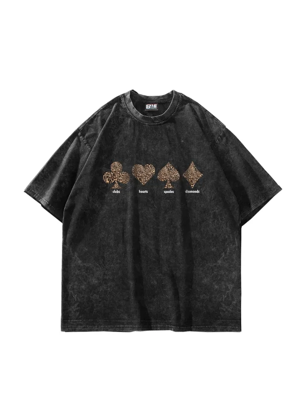 Karma Leopar Baskılı Oversize Unisex Premium Yıkamalı Siyah Tshirt