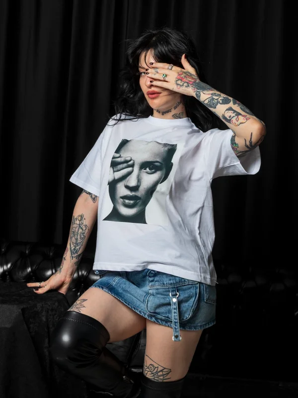 Kate Moss Baskılı Relaxed Fit Beyaz Kadın Tshirt