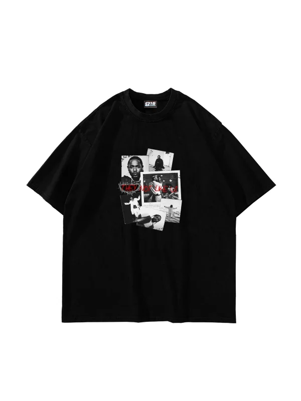 Kendrick Baskılı Oversize Unisex Siyah Tshirt