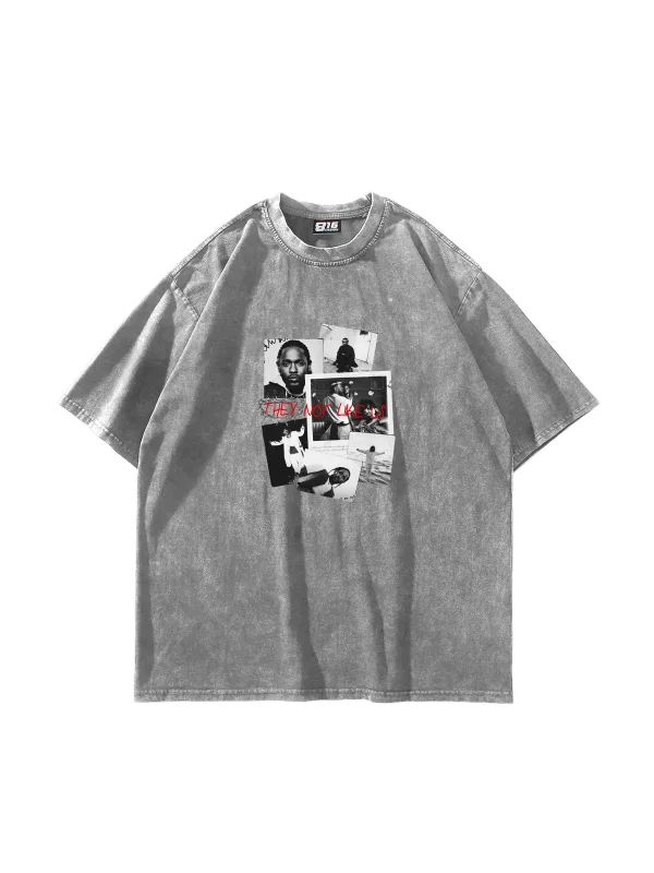 Kendrick Baskılı Oversize Unisex Yıkamalı Beyaz Tshirt