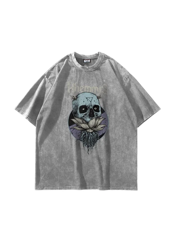 Khemmis Baskılı Oversize Unisex Yıkamalı Beyaz Tshirt