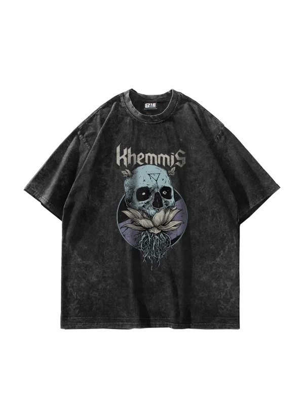 Khemmis Baskılı Oversize Unisex Yıkamalı Siyah Tshirt
