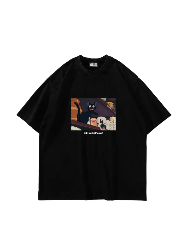 Kiki Look İts Me Baskılı Oversize Unisex Siyah Tshirt
