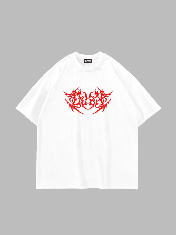 Kırmızı Dusk Baskılı Oversize Unisex Beyaz Tshirt