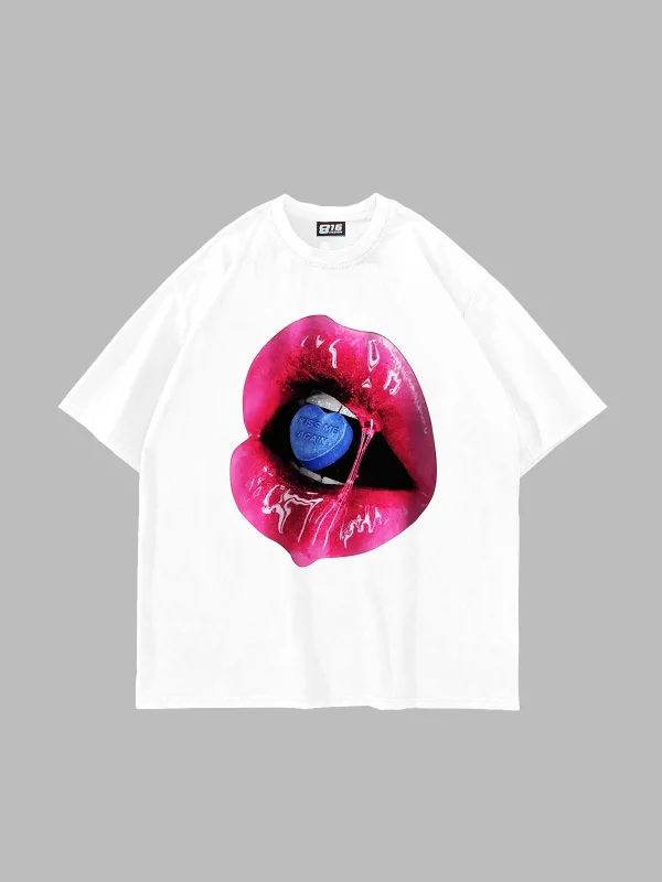 Kiss Me Again Baskılı Oversize Unisex Beyaz Tshirt