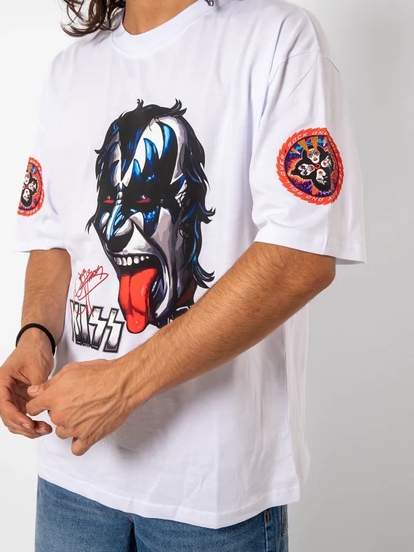 Kıss Rock And Roll Baskılı 24/1 Oversize Unisex Beyaz Tshirt