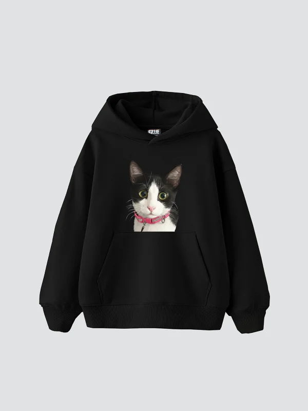 Köftehor Baskılı Oversize Unisex Siyah Hoodie