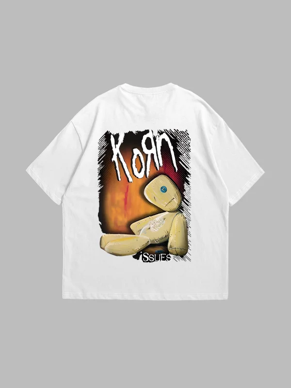 Korn Sırt Baskılı Oversize Unisex Beyaz Tshirt