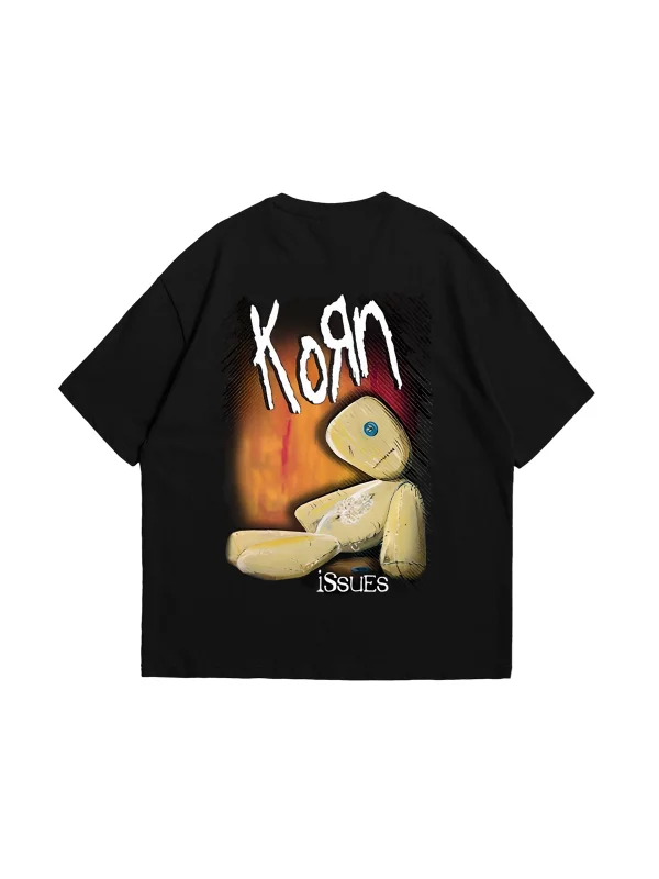 Korn Sırt Baskılı Oversize Unisex Siyah Tshirt
